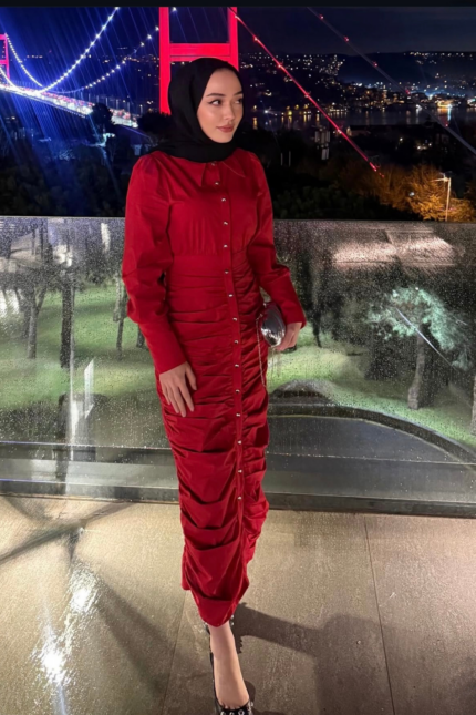 Velvet Elbise-Kırmızı