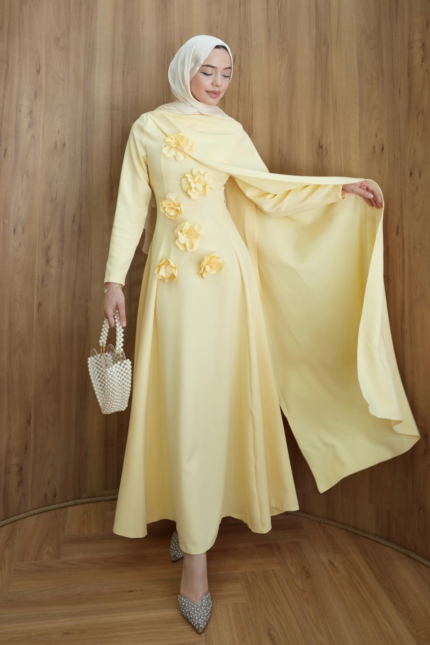 Nilda Çiçekli Elbise-Sarı
